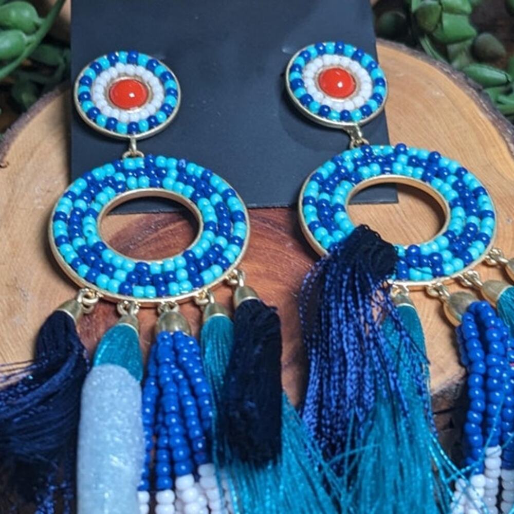 NWT Rebecca Minkoff Seed Bead Fringe Tassel Earrings Multi Women's Size OS - Picture 3 of 6